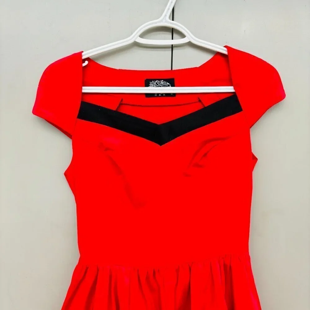 Hearts & Roses Red Black Tea Length Dress 50s VTG Rockabilly Style US 8 Retro - Picture 4 of 14